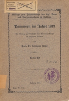 Pommern im Jahre 1813 : ein Beitrag zur Geschichte der Befreiungskriege in einzelnen Bildern. T. 2