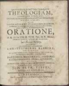 Thelogiam, Cujus Laus Summa Est [...] Oratione,A.H. cIc Icc LXI. D. XVIII. Aug. [...] Habenda, Ostendere Conabitur Christophorus Bährius, Gedanensis. [...] Invitat [...] Peramanter Convocat Joh. Petr. Titius [...].