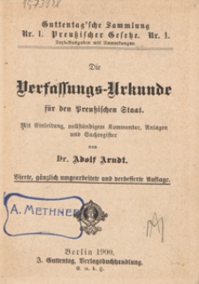 Die Verfassungs-Urkunde f&uuml;r den Preussischen Staat