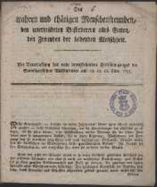 Den wahren und thätigen Menschenfreunden, den unermüdeten Beförderern alles Guten, den Freunden der leidenden Menschheit : Bei Veranlassung des nahe bevorstehenden Herbstumganges der Spendhausischen Waisenkinder am 10. 11. 12. Nov. 1795.