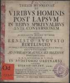 Theses Hvnnianae De Viribvs Hominis Post Lapsvm In Rebvs Spiritvalibvs Ante Conversionem