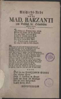 Abschieds-Rede welche von der Mad. Barzanti zum Beschlu&szlig; der Schaub&uuml;hne gehalten worden.