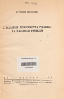 Z zagadnień piśmiennictwa polskiego na Mazurach Pruskich