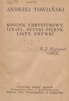 Kościół Chrystusowy ; Izrael ; Sztuki piękne ; Listy ; Urywki