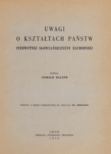 Uwagi o kształtach państw pierwotnej Słowiańszczyzny Zachodniej