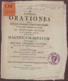 Ad Audiendas Orationes Quae A Qvinqve Gymnasii Civibus Ornatissimis Valedicendi Officio Functuris [...]