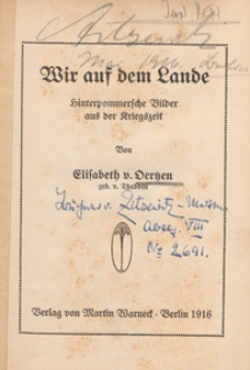 Wir auf dem Lande : hinterpommersche Bilder aus der Kriegszeit