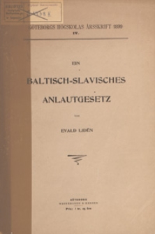 Ein baltisch-slavisches Anlautgesetz