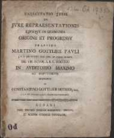 Exercitatio Jvris De Jure Repraesentationis Ejvsqve In Germania Origine Et Progressv