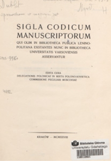 Sigla codicum manuscriptorum qui olim in Bibliotheca Publica LeninoPolitana extantes nunc in Bibliotheca Universitatis Varsoviensis asservantur