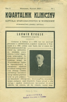 Kwartalnik Kliniczny Szpitala Starozakonnych w Warszawie : 1923 , nr 1, 3, 4