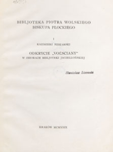 Odkrycie "Volsciany" w zbiorach Bibljoteki Jagiellońskiej, 1