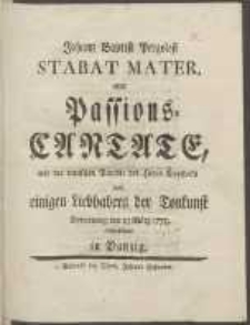 Johann Baptist Pergolesi Stabat Mater oder Passions-Cantate, mit der deutschen Parodie des Herrn Klopstocks [...] den 23 Maerz 1775, aufgefuehret in Danzig