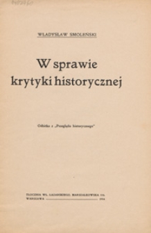 W sprawie krytyki historycznej
