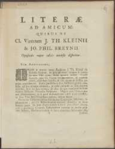 Literæ Ad Amicum : Quibus De Cl. Virorum J. Th. Kleinii & Jo. Phil. Breynii [...].