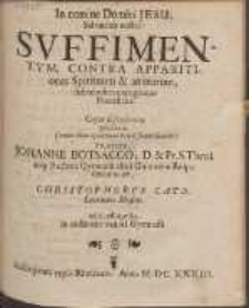 Svffimentvm, Contra Apparitiones Spirituum & animarum, sub tenebris excogitatas Pontificiis