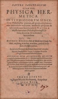 Naturae sanctuarium: quod est, Physica hermetica: in studiosorum sincerioris Philosophiae gratiam