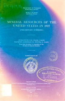 Mineral Resources of the United States 1927 Report (Part 1 A)