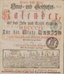 Neuer und Alter Haus- und Geschichts-Kalender, auf das Jahr nach Christi Geburth [...] F&uuml;r die Stadt Danzig und benachbarte Oerter berechnet 1809