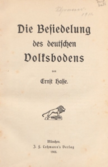 Deutsche Politik. Bd. 1, Heimatpolitik. H. 2, Die Besiedelung des deutschen Volksbodens