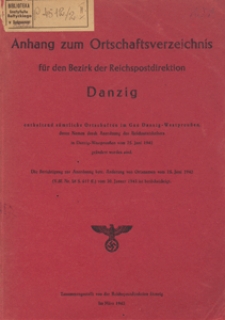 Anhang zum Ortschaftsverzeichnis für den Bezirk der Reichspostdirektion Danzig