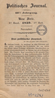 Politisches Journal : Darstellung des Weltlaufs in den Begebenheiten und Staatsacten, 1839. Jg. 60, Bd. 2, H. 5