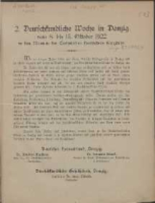 2. Deutschkundliche Woche in Danzig : vom 8. bis 15. Oktober 1922 in den R&auml;umen der Technischen Hochschule Langfuhr