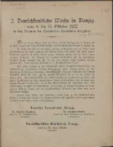2. Deutschkundliche Woche in Danzig : vom 8. bis 15. Oktober 1922 in den Räumen der Technischen Hochschule Langfuhr