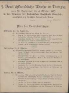 5. Deutschkundliche Woche in Danzig : vom 30. September bis 4. Oktober 1925 in den Räumen der Technischen Hochschule Langfuhr