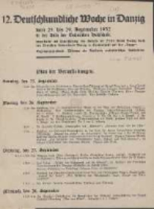 12. Deutschkundliche Woche in Danzig : vom 25. bis 29. September 1932 in der Aula der Technischen Hochschule