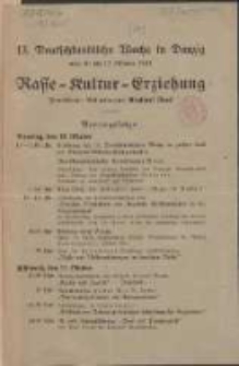 13. Deutschkundliche Woche in Danzig vom 10. bis 12. Oktober 1933 : Rasse-Kultur-Erziehung