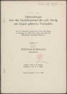 Untersuchungen über den Qualitätszustand der nach Danzig und Zoppot gelieferten Frischmilch