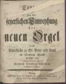 Cantate am feyerlichen K&uuml;hr-Tage, den 21ten M&auml;rz 1771. nach der Predigt in der Oberpfarrkirche zu St. Marien