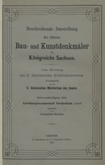 Beschreibende Darstellung der älteren Bau- und Kunstdenkmäler des Königreichs Sachsen. H. 37. Amtshauptmannschaft Großenhain (Land)