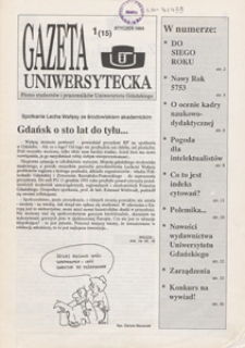 Gazeta Uniwersytecka, 1993, nr 1 (15)