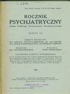 Rocznik Psychjatryczny : organ Polskiego Towarzystwa Psychjatrycznego, 1928, z. 7,8