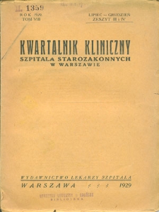 Kwartalnik Kliniczny Szpitala Starozakonnych w Warszawie : 1929, nr 3,4