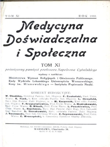 Medycyna Doświadczalna i Społeczna : T. 11, z.1/2-5/6, 1930