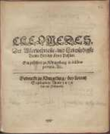Cleomedes : Der Allerwehrteste- vnd Lobw&uuml;rdigste Trewe Hirt der Kron Pohlen