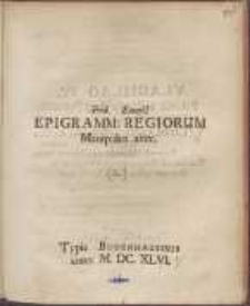 Frid. Zameli[i] Epigramm: Regiorum Manipulus alter