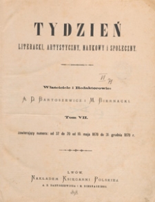 Tydzień Literacki, Artystyczny, Naukowy i Społeczny, 1878, spis treści