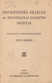 Inscriptiones graecae ad inlustrandas dialectos selectae