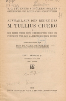 Auswahl aus den Reden des M. Tullius Cicero. 1, Die Rede über den Oberbefehl des Cn. Pompeius und die Katilinarischen Reden : Kommentar