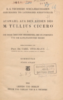 Auswahl aus den Reden des M. Tullius Cicero. 1, Die Rede über den Oberbefehl des Cn. Pompeius und die Katilinarischen Reden : Text Ausgabe B