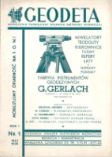 Geodeta : miesięcznik poświęcony sprawom inżynierii mierniczej 1939, R. 1, nr 1 (maj)