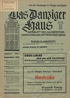 Das Danziger Haus : Amtsblatt des Hausbesitzer-Zweckverbandes der Freien Stadt Danzig, Sept. 1937, H. 1