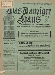 Das Danziger Haus : Amtsblatt des Hausbesitzer-Zweckverbandes der Freien Stadt Danzig, Jan. 1938, H. 1