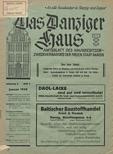 Das Danziger Haus : Amtsblatt des Hausbesitzer-Zweckverbandes der Freien Stadt Danzig, Jan. 1938, H. 1
