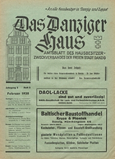 Das Danziger Haus : Amtsblatt des Hausbesitzer-Zweckverbandes der Freien Stadt Danzig, Febr. 1938, H. 2