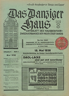 Das Danziger Haus : Amtsblatt des Hausbesitzer-Zweckverbandes der Freien Stadt Danzig, Mai. 1938, H. 5
